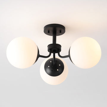 Olivier 23.5" 3-Light Bohemian Farmhouse Iron/Frosted Glass LED Semi Flush Mount - JONATHAN Y